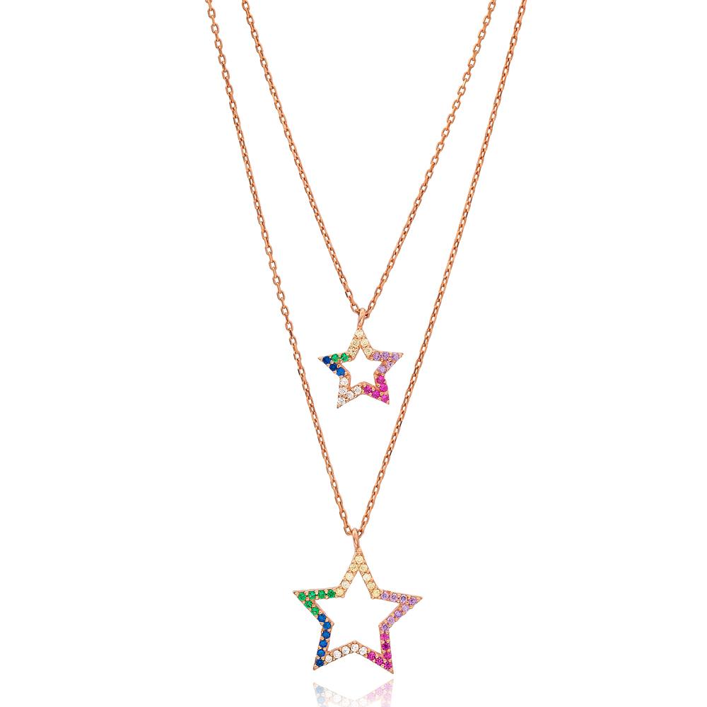 16062104145fbcd36eee08f Rainbow Star Necklace - Rose Gold Plated - ασήμι 925
