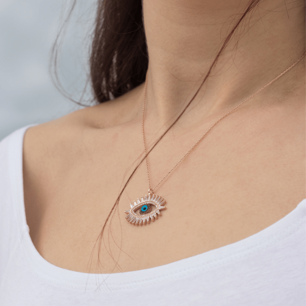 Evil Eye Necklace–Rose Gold Plated cutiecutejewelry Κολιέ Eye of Protection Ροζ Επιχρυσωμένο Ασήμι 925 - ασήμι 925