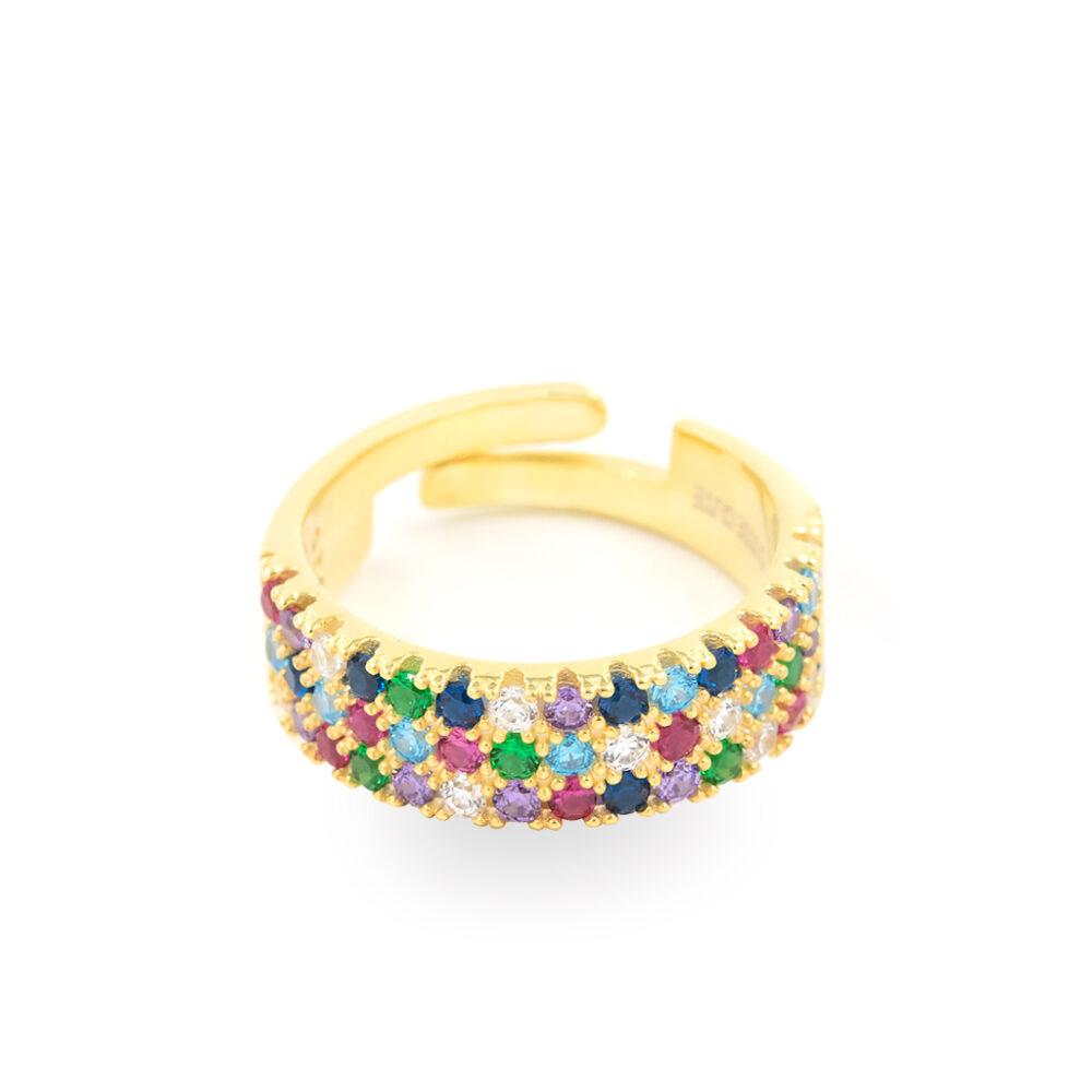 asimenio daxtylidi me polixromes petres epixrisomeno silver rainbow adjustable ring gold plated. 2 Ring in Multicolor - Gold Plated - ασήμι 925