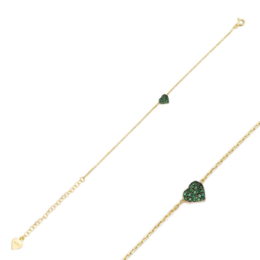 asimenio vraxioli kardia epixrisomeno solver heart bracelet gold plated scaled Heart Bracelet with Emerald stones - Gold Plated - ασήμι 925