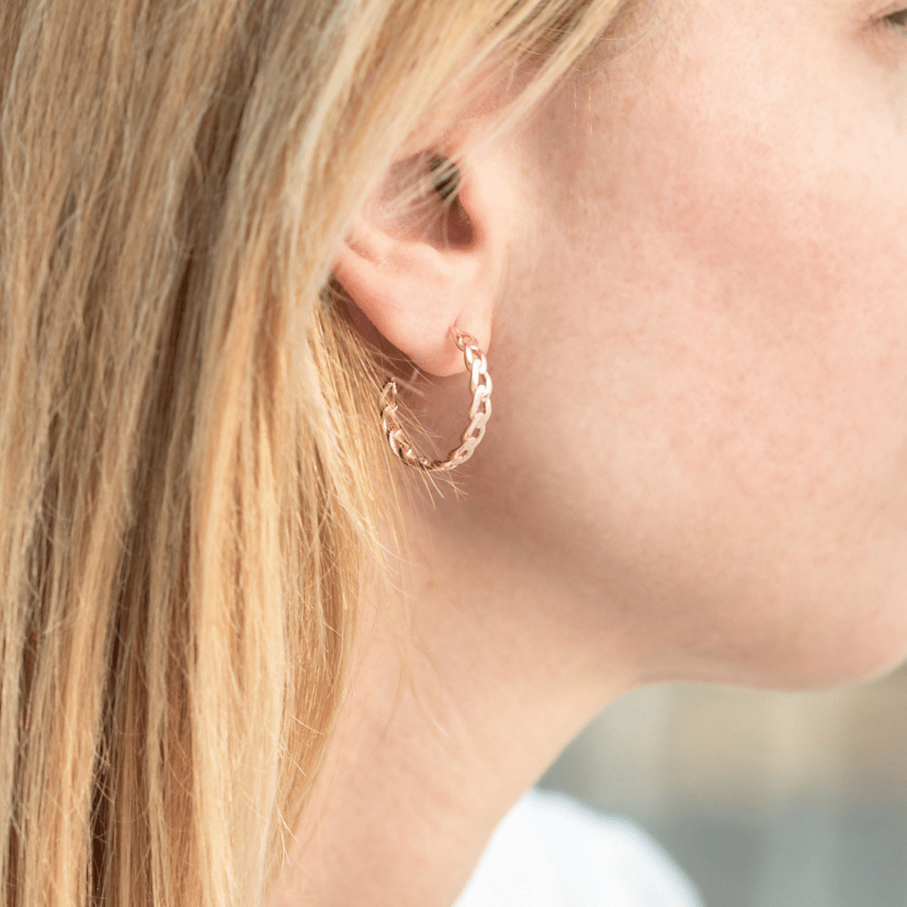 chain hoop earring silver gold plated 2 Chain Hoop Earrings - Rose Gold Plated - ασήμι 925