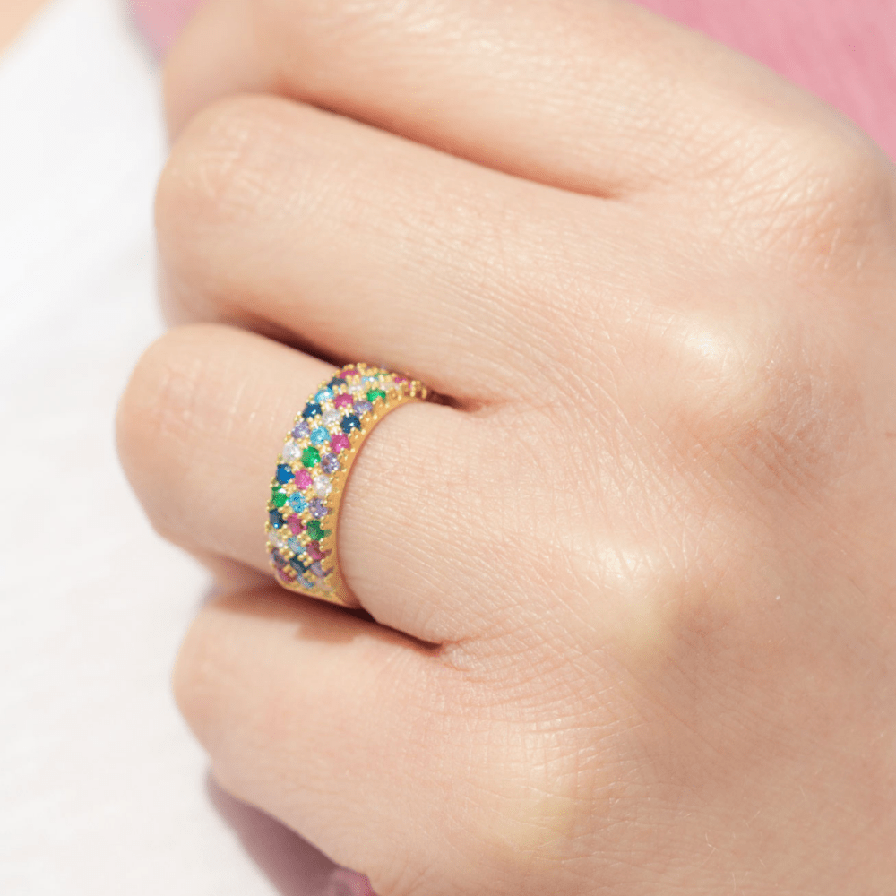 ring in multicolor stelring silver gold plated Ring in Multicolor - Gold Plated - ασήμι 925