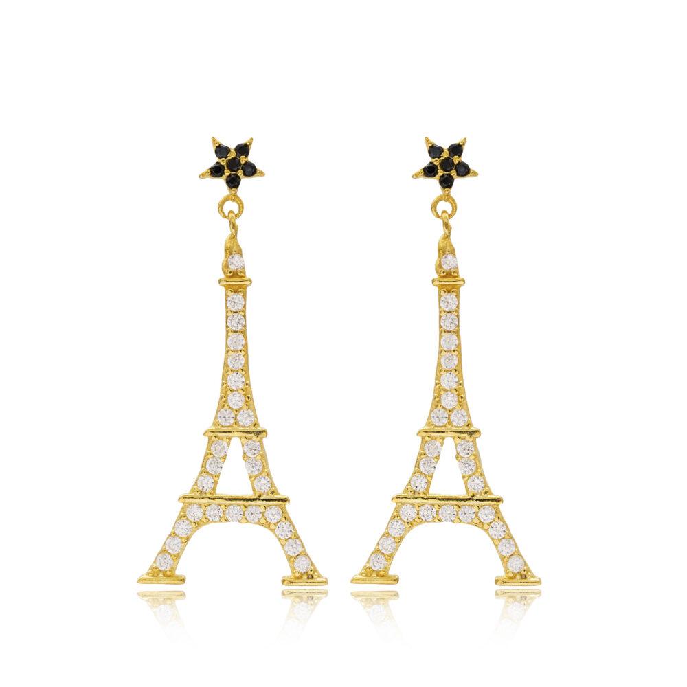 asimenia kremasta skoularikia zirgkon epixrisomena eiffel tower stud earrings gold plated scaled From Paris with Love Earrings - Gold plated - ασήμι 925
