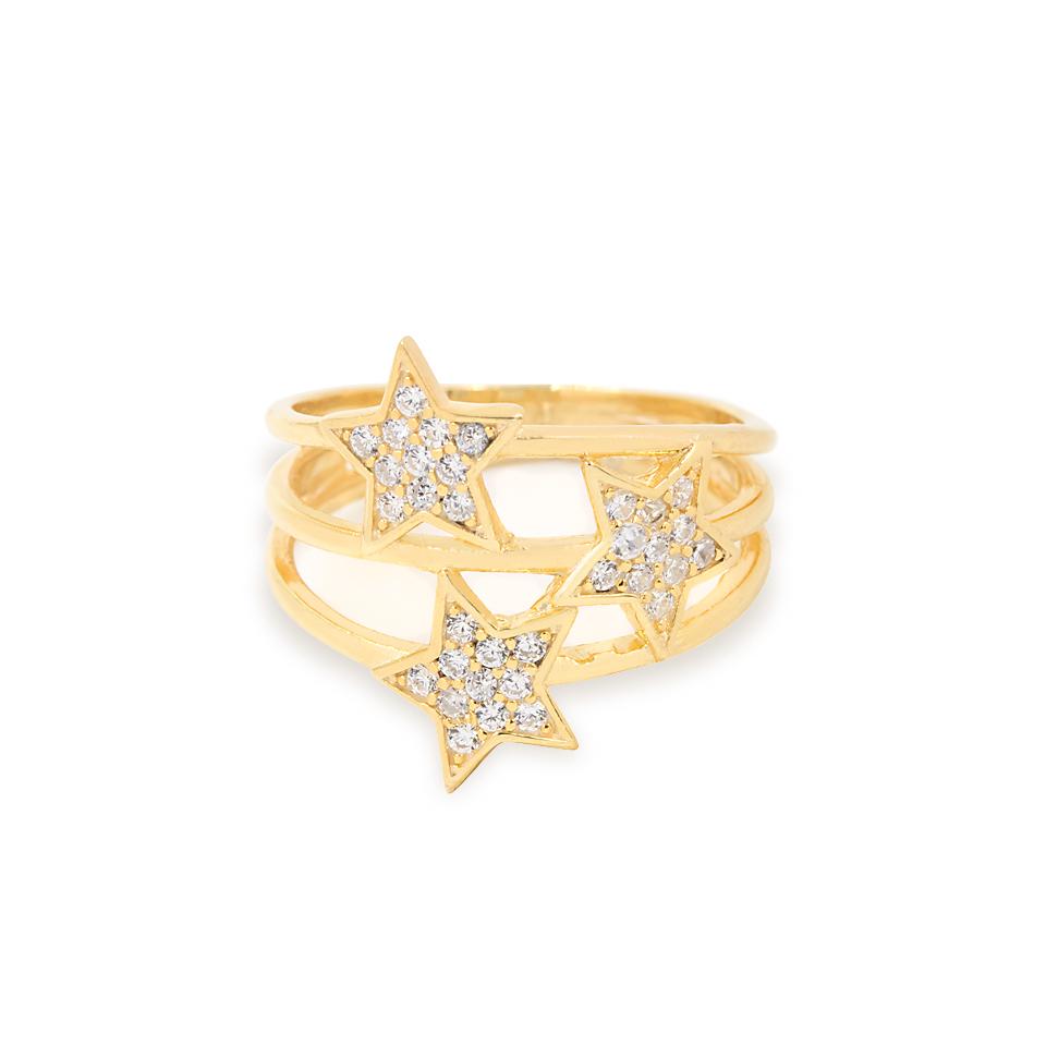 asimenio daxtydi asteria zirgkon epixrisomeno silver star ring zircon gold plated. 2 Triple Stars Ring - Gold Plated - ασήμι 925