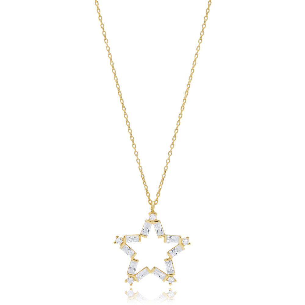 asimenio kolie asteri zirgkon epixrisomeno silver star necklace zircon gold plated scaled Κολιέ Star Κίτρινο Επιχρυσωμένο Ασήμι 925 - ασήμι 925