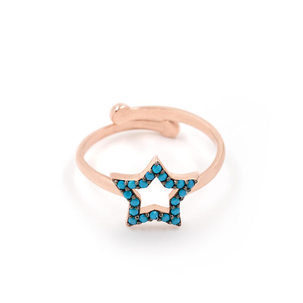 asimenio monterno daxtylidi asteri tirkouaz epixrisomeno silver star adjustable ring rose gold plated 2 Δαχτυλίδι Ροζ Επιχρυσωμένο Ασήμι 925 - ασήμι 925