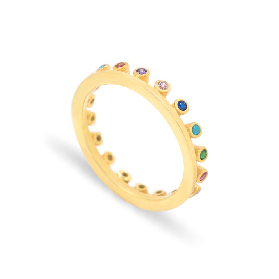 asimenio veraki korona polixromes petres epixrisomeno silver corona ring mixed stones gold plated 3 Crown Band Ring – Gold Plated - ασήμι 925