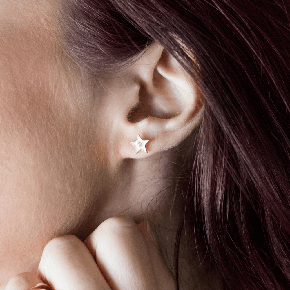enamel star stud earrings stelring silver rose gold plated Enamel Star Stud Earrings – Rose Gold Plated - ασήμι 925
