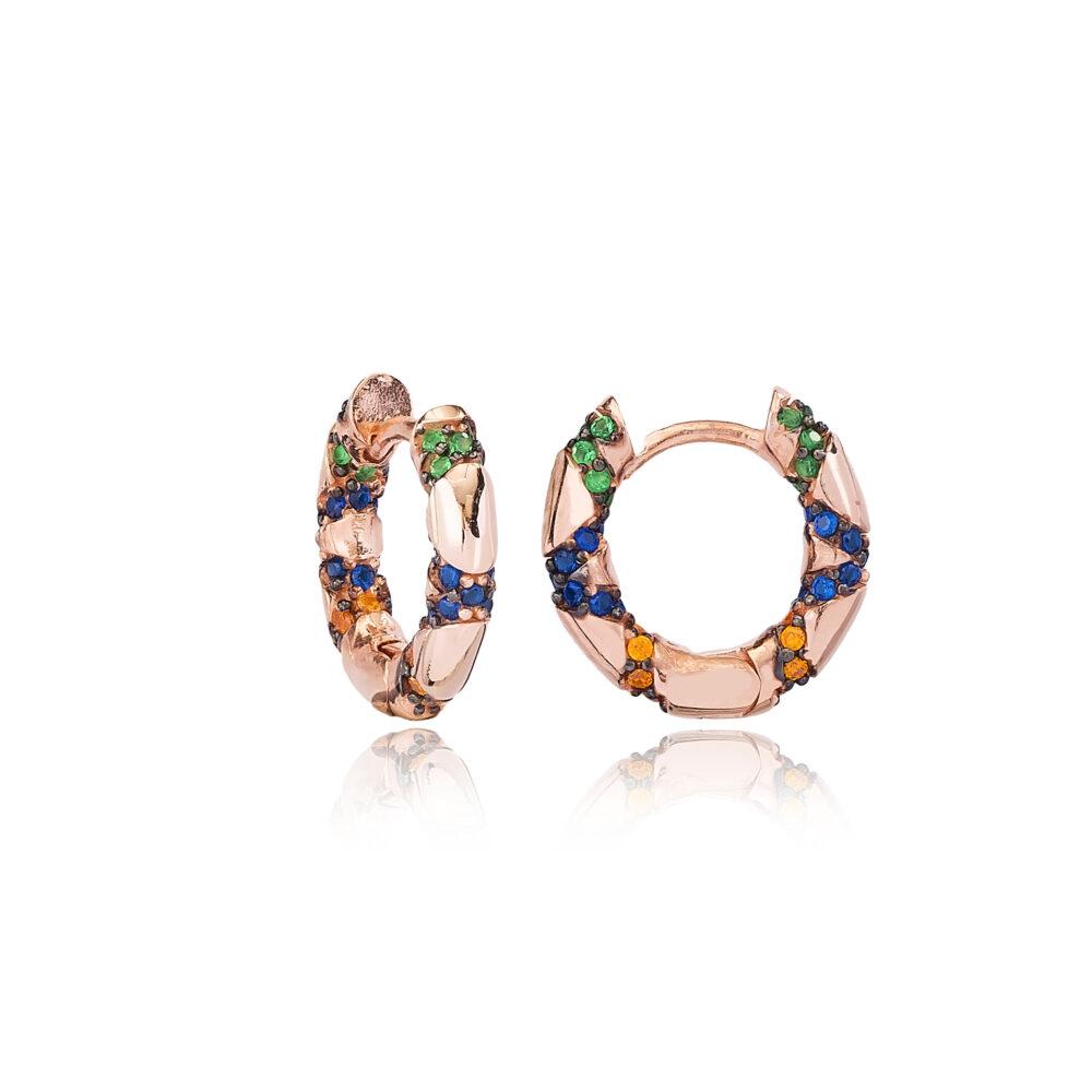 mikra xrwmatista asimenia skoularikia epixrisomena mini colorful huggie earrings rose gold plated scaled Huggie Earrings in Multicolor - Rose Gold Plated - ασήμι 925