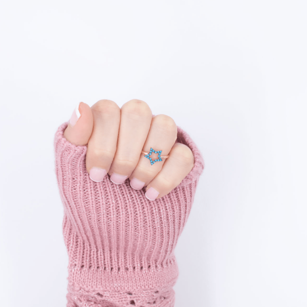 turquoise star ring stelring silver rose gold plated Turquoise Star Ring - Rose Gold Plated - ασήμι 925