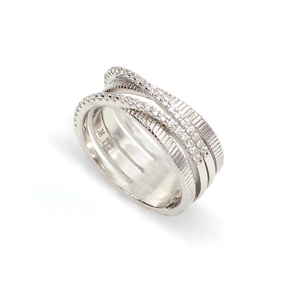 band ring silver moderno daxtylidi asimenio Wide Band Ring - Rhodium Plated - ασήμι 925