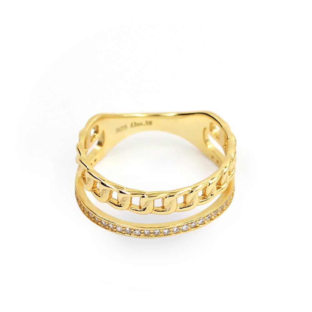 crown band ring silver gold plated monterno daxtylidi asimenio epixrusomeno 3 Crown Double Band Ring - Gold Plated - ασήμι 925