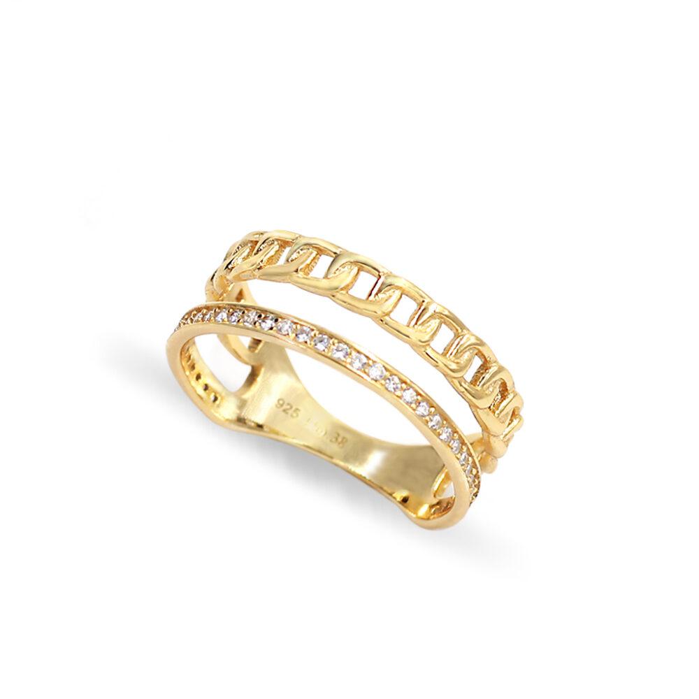 crown band ring silver gold plated monterno daxtylidi asimenio epixrusomeno 4 Crown Double Band Ring - Gold Plated - ασήμι 925