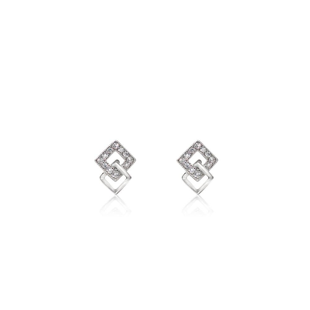 koumpota asimenia skoularikia romvos zirgkon epixrusomeno rhombus silver earrings zircon Rhombus Stud Earrings - Rhodium Plated - ασήμι 925