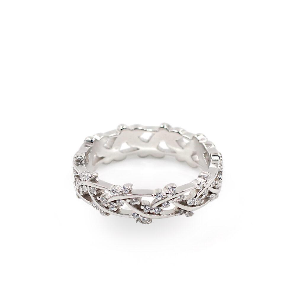wrearh band ring silver rhodium plated wreath asimenio Wreath Band Ring - Rhodium Plated - ασήμι 925