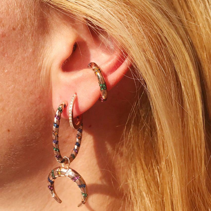 Untitled design 2 1 Πολύχρωμος Κρίκος Ear Cuff Ροζ Επιχρυσωμένο Ασήμι 925 - ασήμι 925