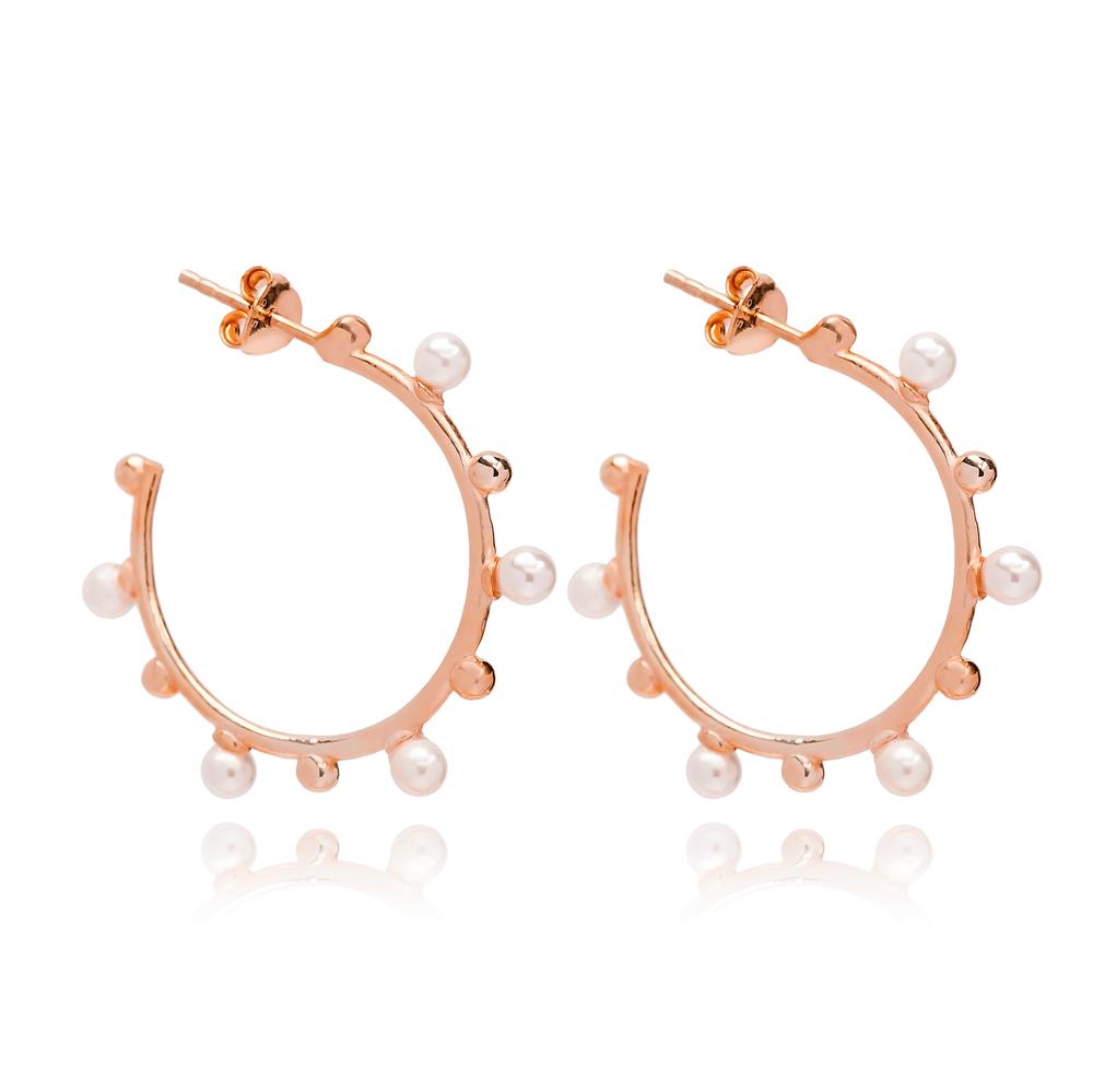 asimenioi krikoi epixrisomena roz xrisos pearl hoop earrings rose gold plated Pearl Dot Hoops – Rose Gold Plated - ασήμι 925