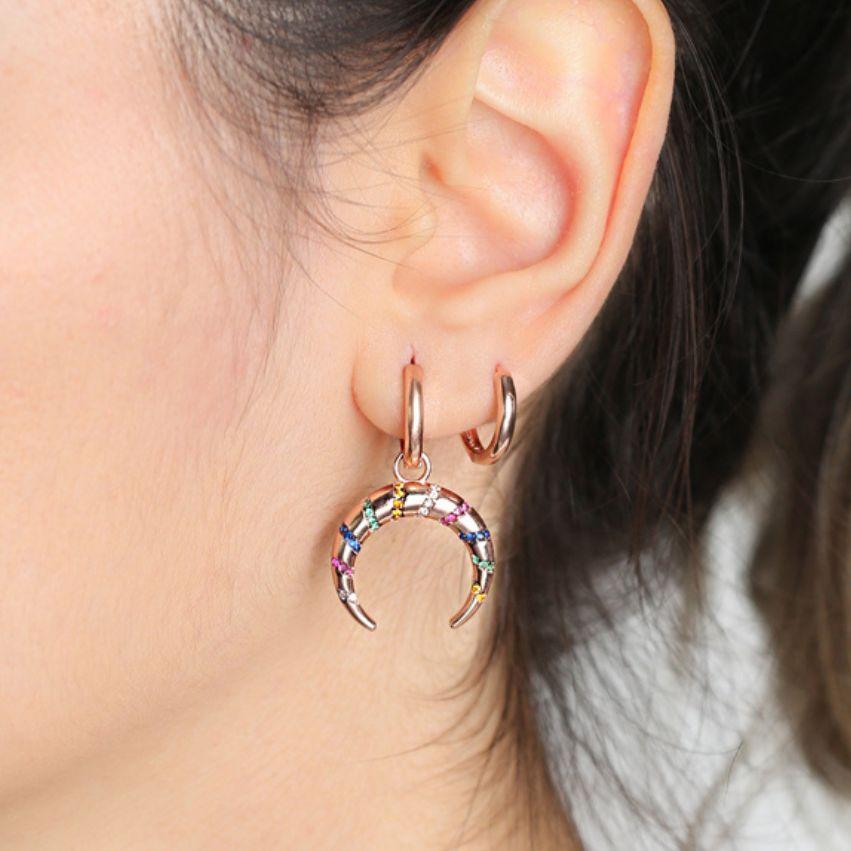 Untitled design 3 Crescent Moon Huggie Hoop Earrings – Rose Gold Plated - ασήμι 925
