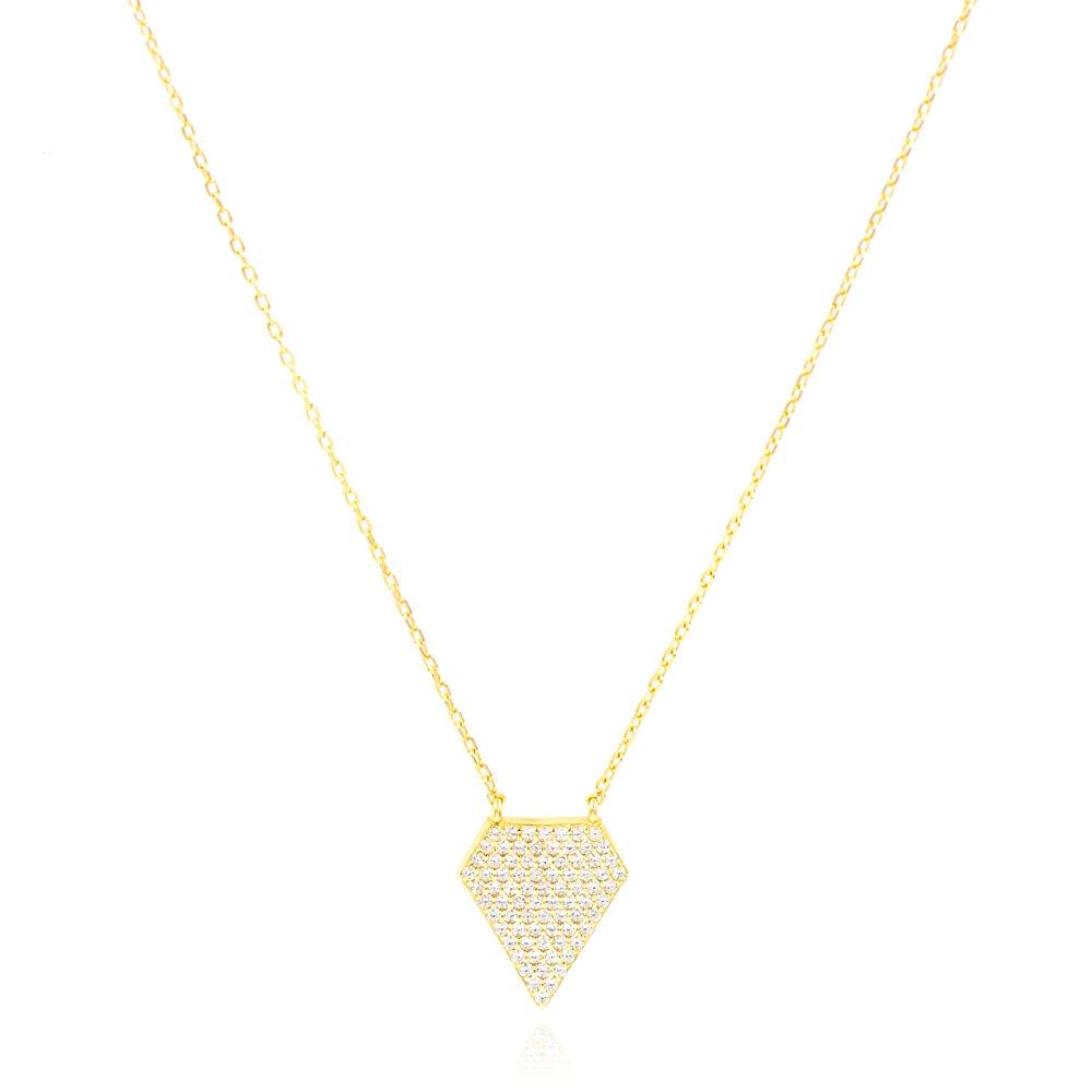diamond necklace zircon silver gold plated Κολιέ Κίτρινο Επιχρυσωμένο Ασήμι 925 - ασήμι 925