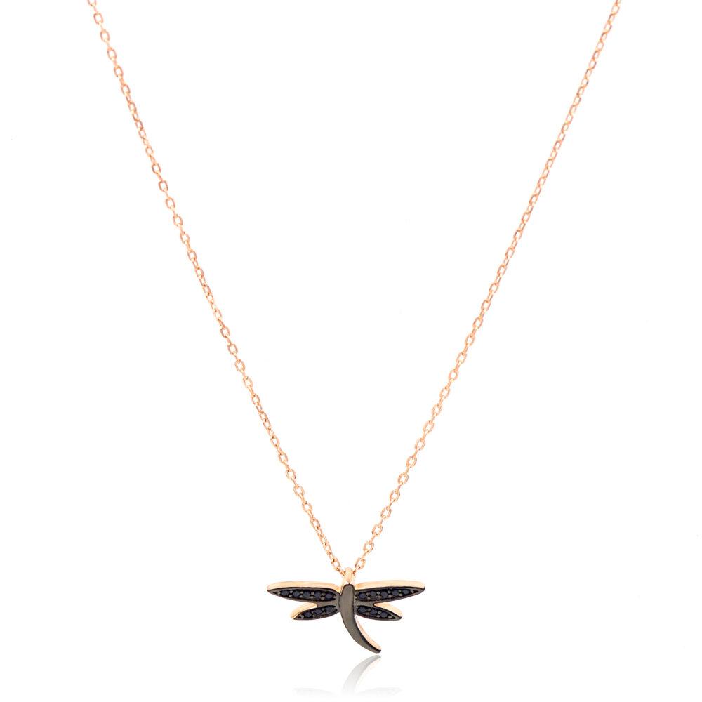 dragonfly necklace zircon silver rose gold plated Κολιέ Ροζ Επιχρυσωμένο Ασήμι 925 - ασήμι 925