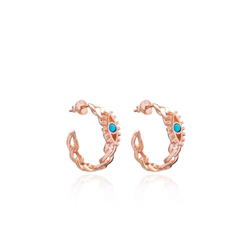 evil eye turquoise zircon earrings rose gold scaled Evil Eye Hoop Earrings – Rose Gold Plated - ασήμι 925