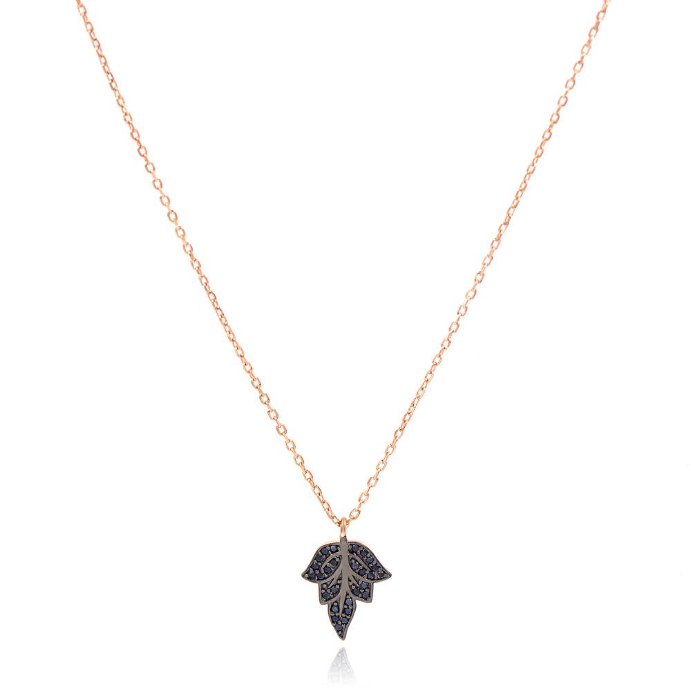 leaf necklace zircon silver rose gold plated Leaf Necklace - Rose Gold Plated - ασήμι 925