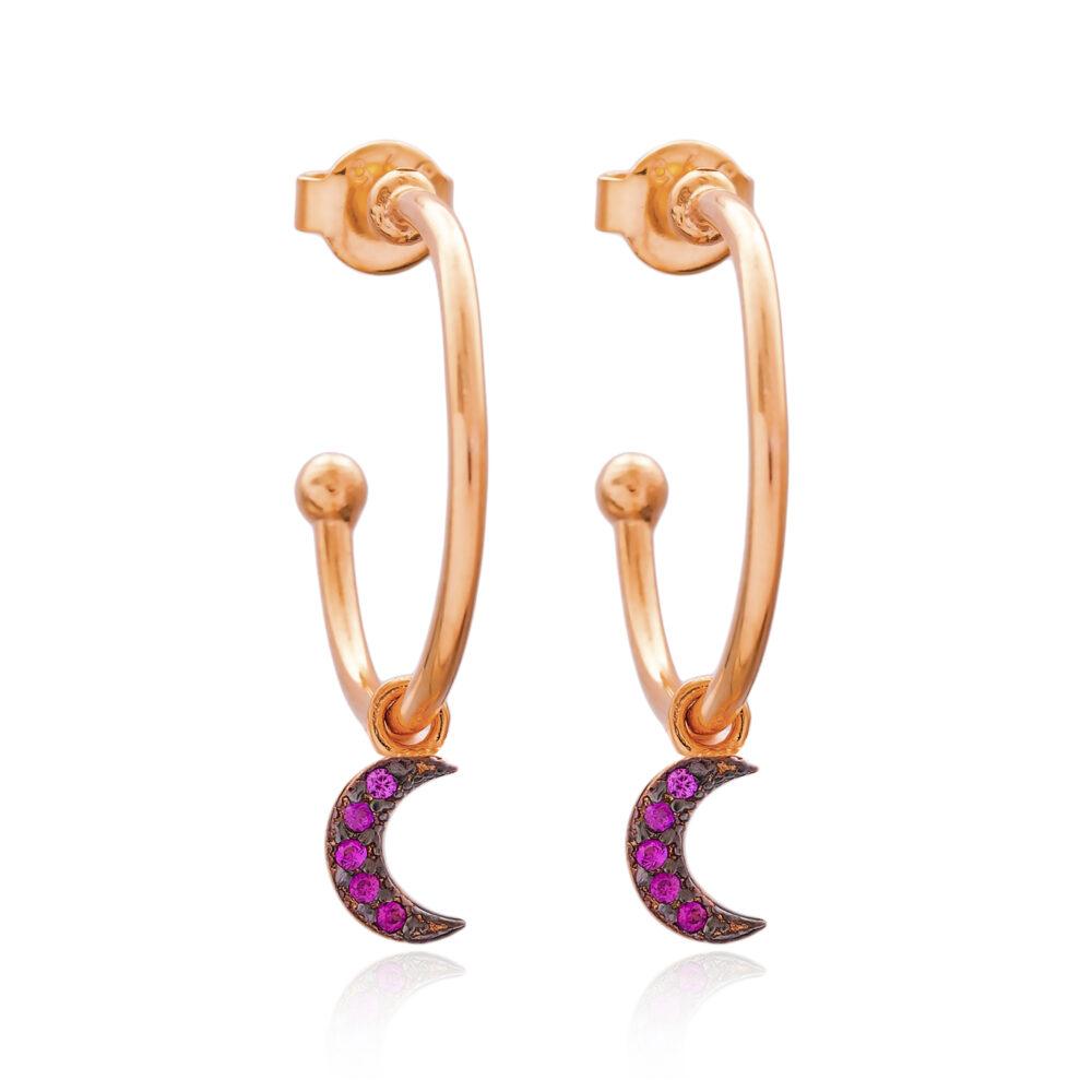 moon ruby zircon dangle earrings rose gold scaled Moon Hoop Earrings – Rose Gold Plated - ασήμι 925