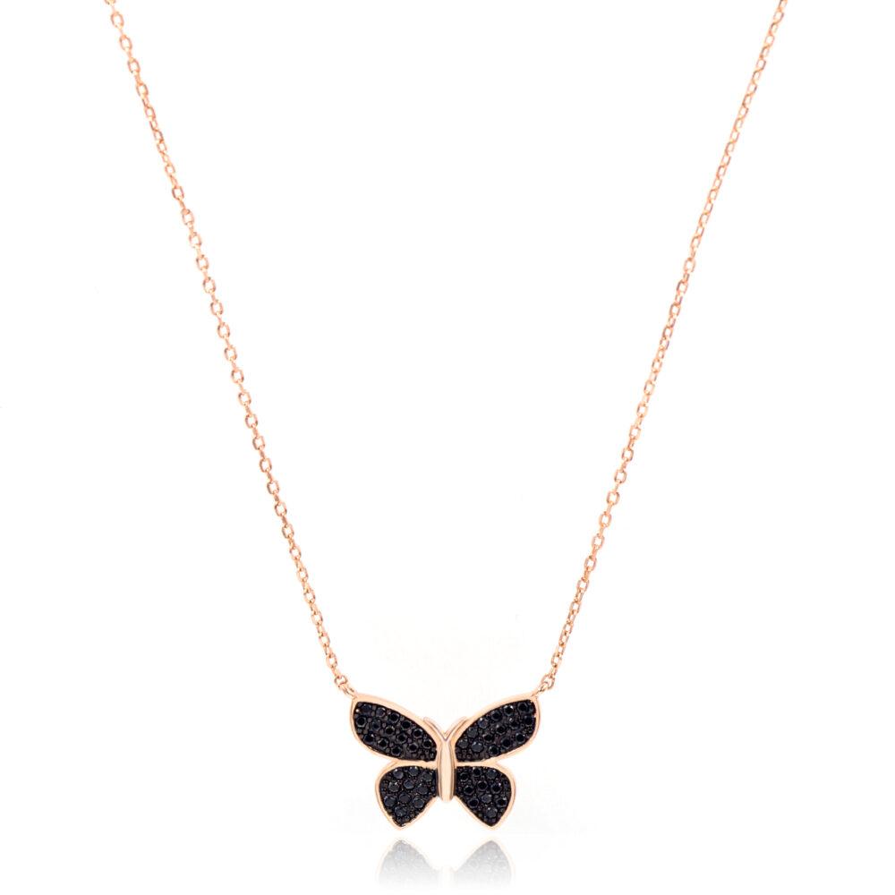 silver butterfly necklace zircon rose gold plated Κολιέ Butterfly Ροζ Επιχρυσωμένο Ασήμι 925 - ασήμι 925