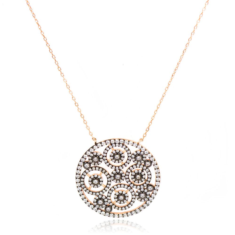 silver circle necklace zircon rose gold plated Κολιέ Circle Ροζ Επιχρυσωμένο Ασήμι 925 - ασήμι 925