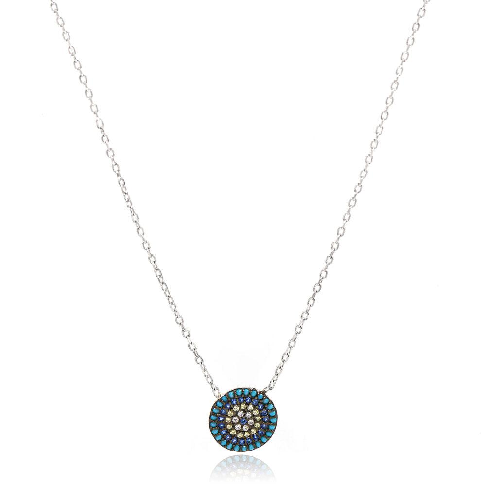 silver eye necklace with zircon Protection Necklace - Rhodium Plated - ασήμι 925