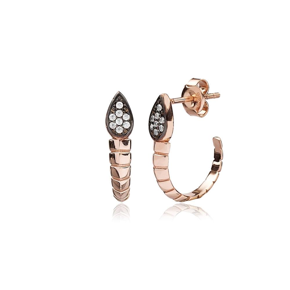 snake hoop silver earrings rose gold scaled Σκουλαρία Κρικάκια Snake Ροζ Επιχρυσωμένο Ασήμι 925 - ασήμι 925