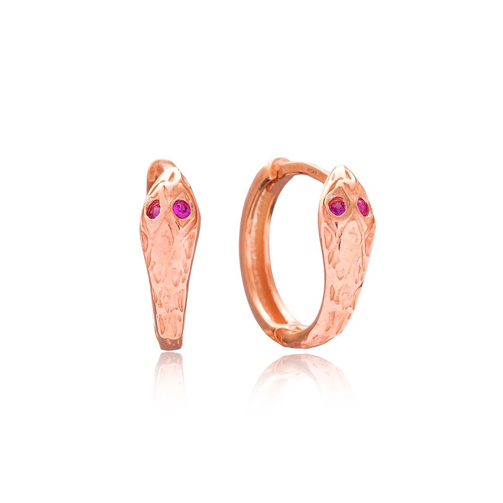 snake ruby stone earrings rose gold Ruby Snake Κρικάκια Ροζ Επιχρυσωμένο Ασήμι 925 - ασήμι 925