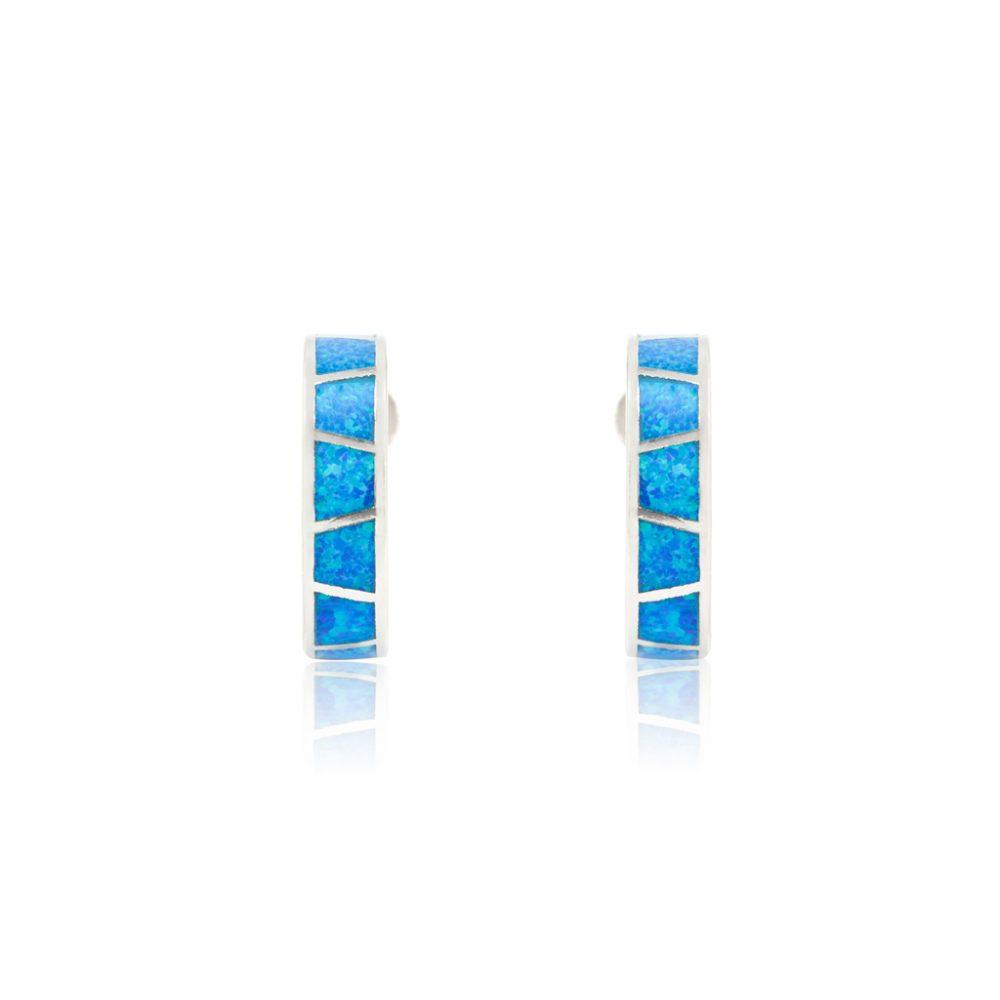 blue opal hoops silver rhodium plated 3 new Blue Opal Hoop Earrings - ασήμι 925
