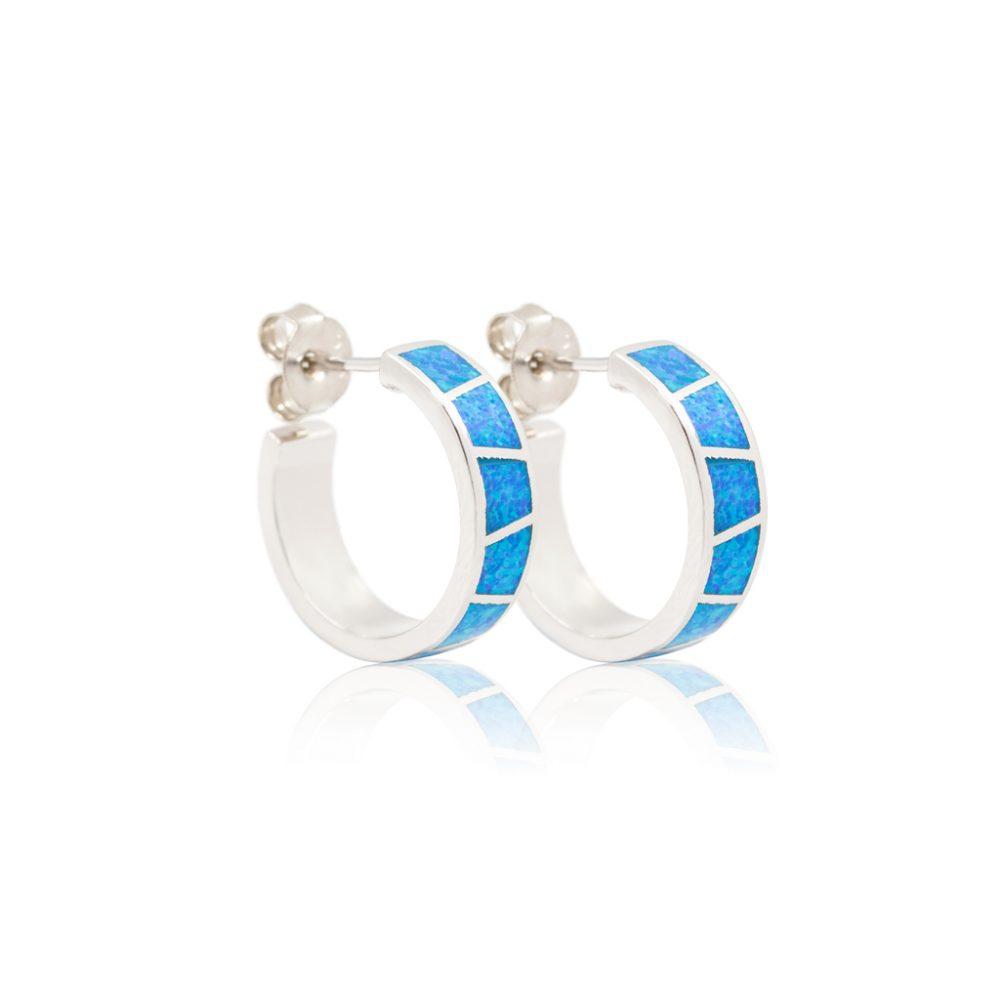 blue opal hoops silver rhodium plated 4 new Blue Opal Hoop Earrings - ασήμι 925