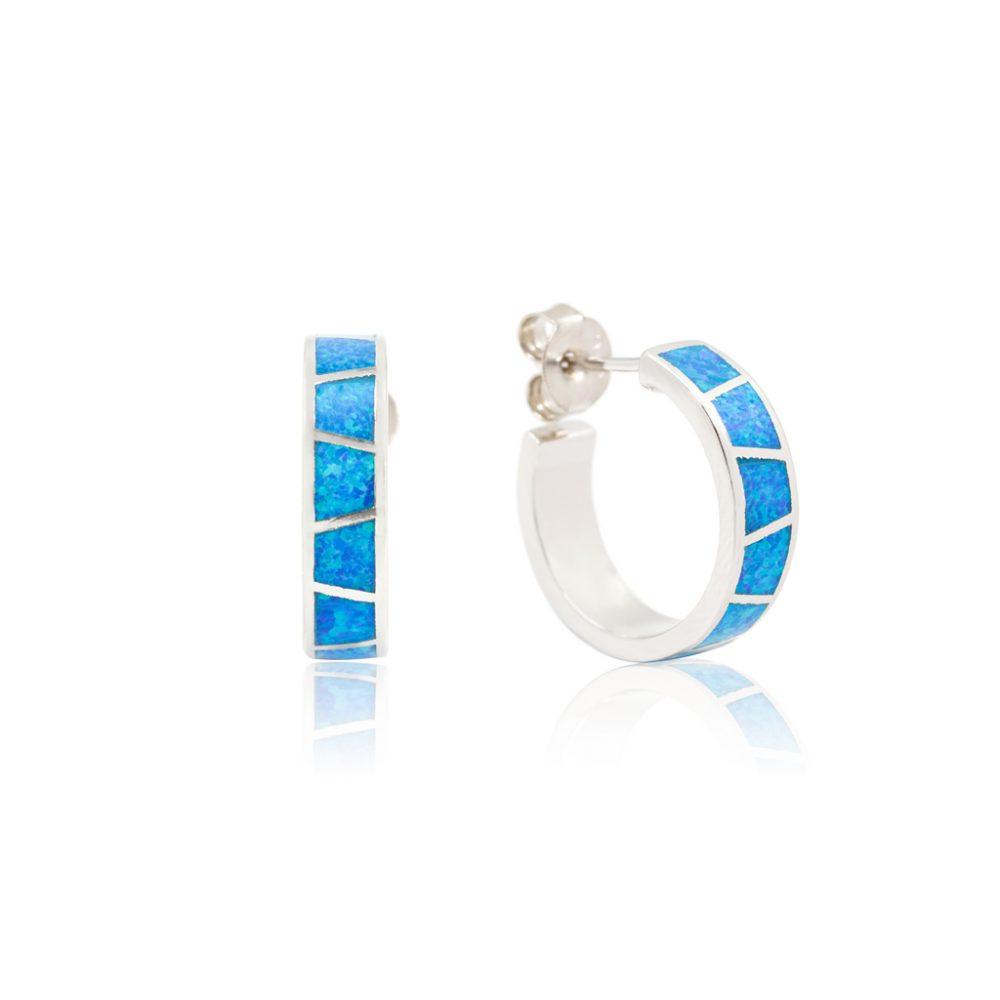 blue opal hoops silver rhodium plated new Blue Opal Hoop Earrings - ασήμι 925