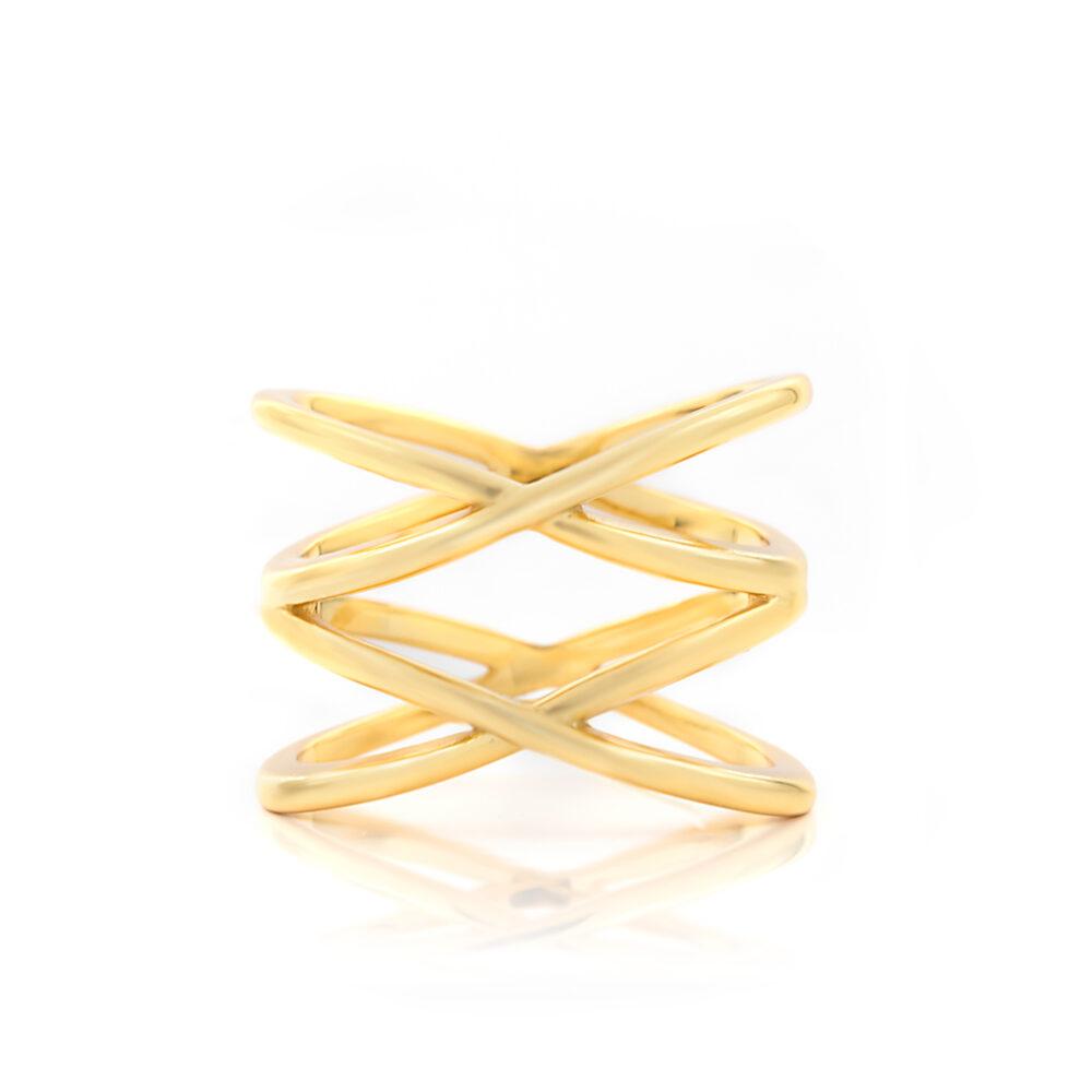 criss cross band ring silver gold plated Criss Cross Band Ring - Gold Plated - ασήμι 925