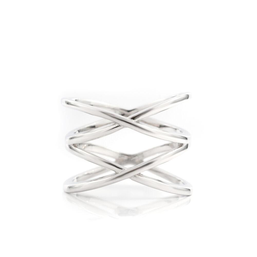 criss cross band ring silver rhodium plated Criss Cross Band Ring - Rhodium Plated - ασήμι 925