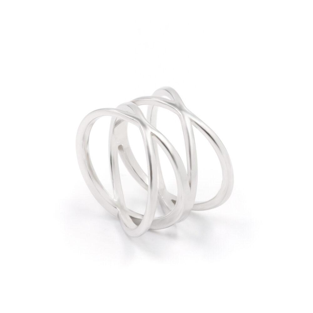 criss cross band ring silver rhodium plated. Criss Cross Band Ring - Rhodium Plated - ασήμι 925