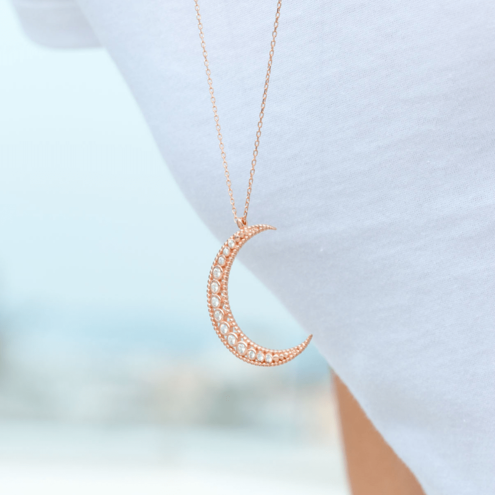 moon necklace stelring siver rose gold plated 1 Moon Necklace - Rose Gold Plated - ασήμι 925