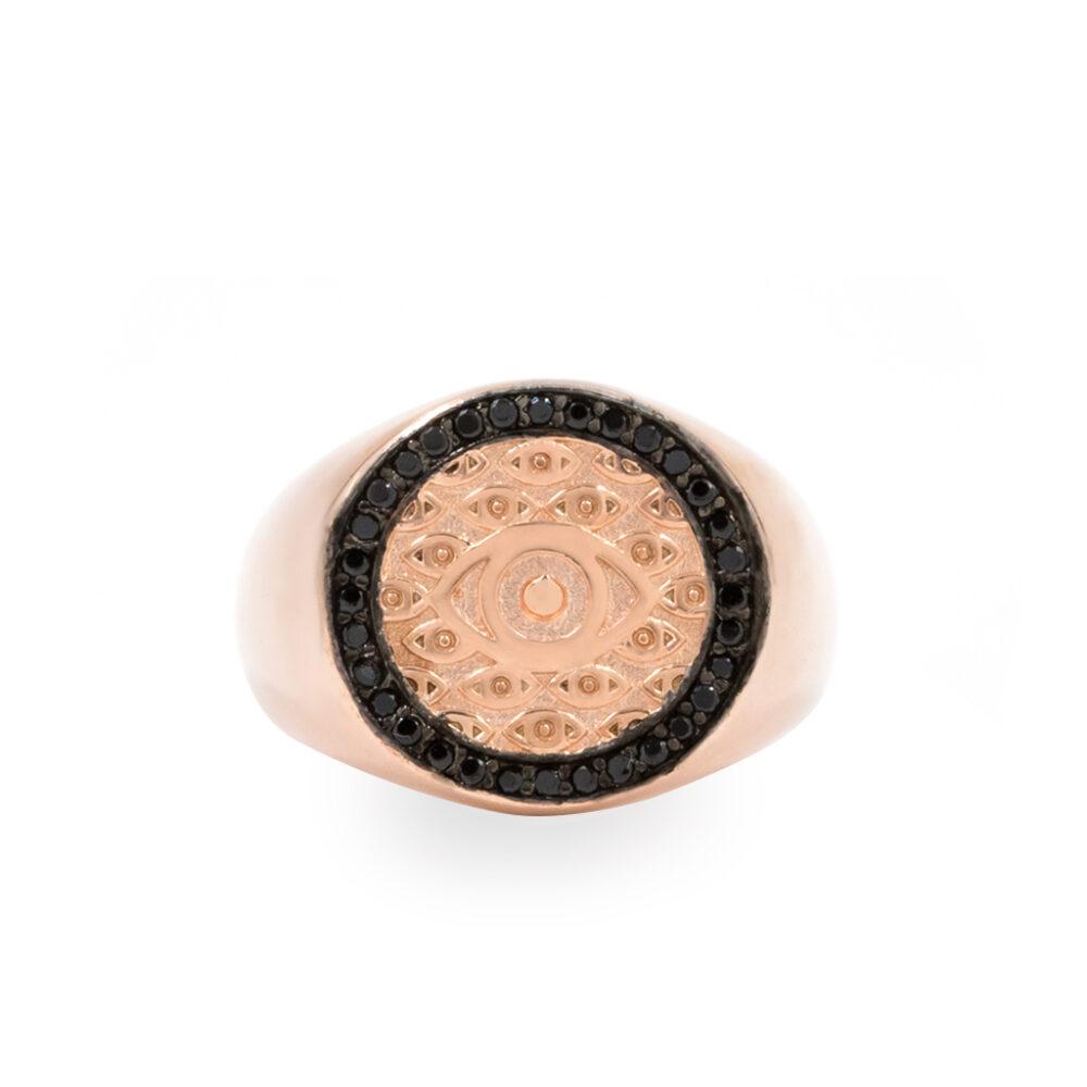 evil eye signet ring silver rose gold plated Δαχτυλίδι Σεβαλιέ Evil Eye Ροζ Επιχρυσωμένο Ασήμι 925 - ασήμι 925