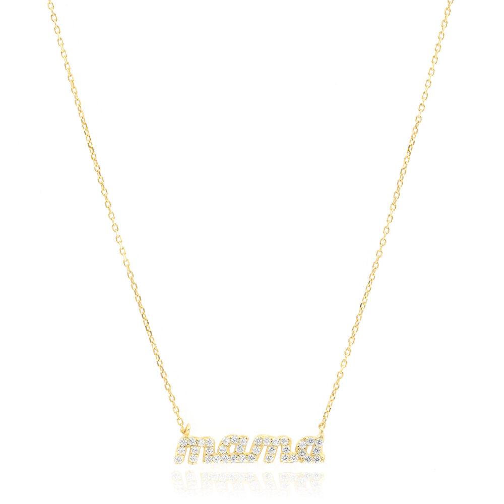 mama necklace silver gold plated Κολιέ Mama Κίτρινο Επιχρυσωμένο Ασήμι 925 - ασήμι 925