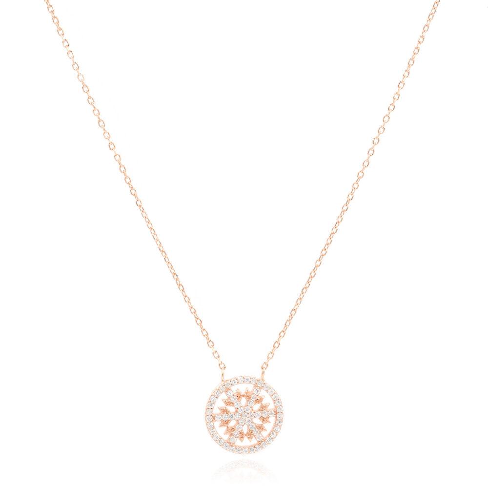 pave circle necklace silver rose gold plated Pave Circle Κολιέ Ροζ Επιχρυσωμένο Ασήμι 925 - ασήμι 925