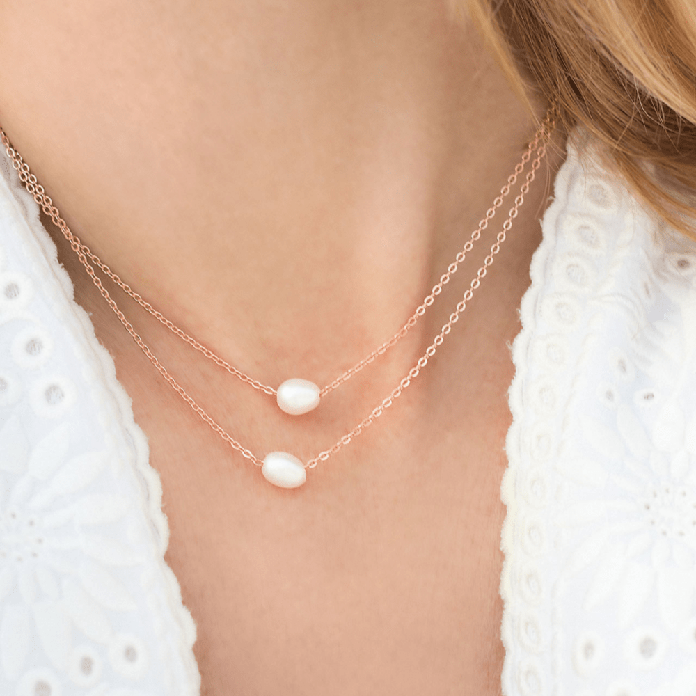 2 Dot Necklace in White Pearl- Rose Gold Plated - ασήμι 925