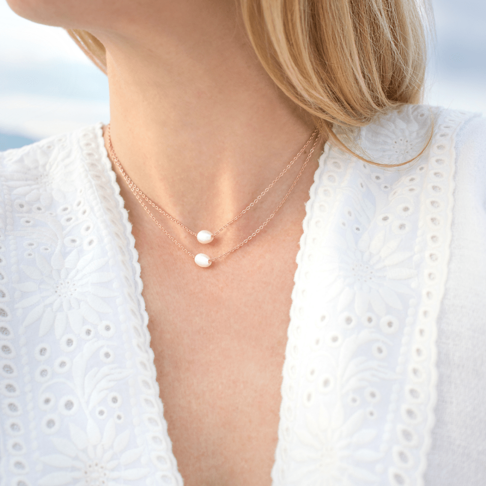 Dot Necklace in White Pearl Rose Gold Plated Κολιέ Pearl Ροζ Επιχρυσωμένο Ασήμι 925 - ασήμι 925