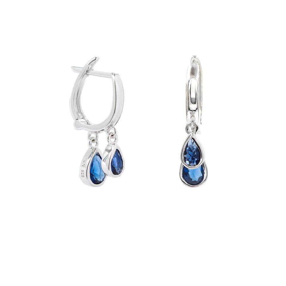 blue huggie earrings silver rhodium plated Blue Huggie Earrings - Rhodium Plated - ασήμι 925