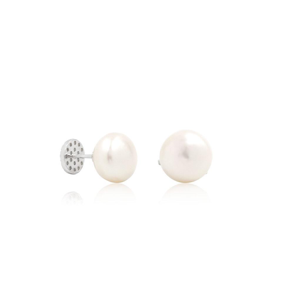 pearl stud earrings silver Pearl Stud Earrings - Rhodium Plated - ασήμι 925
