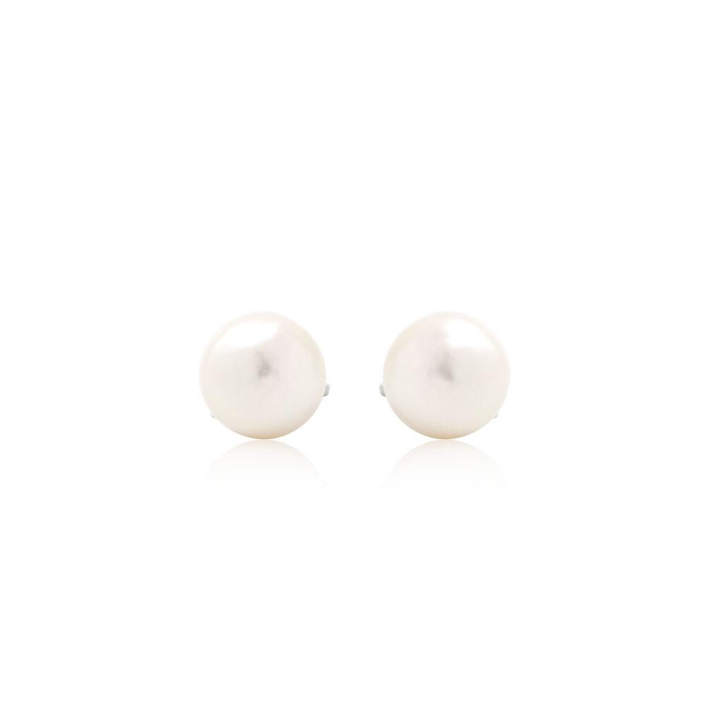 pearl stud earrings silver 2 Dot Necklace in White Pearl and Pearl Dot Stud Earrings Gift Set - Rose Gold Plated - ασήμι 925