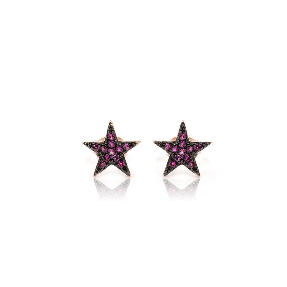 ruby star stud earrings rose gold plated Ruby Star Stud Earrings - Rose Gold Plated - ασήμι 925