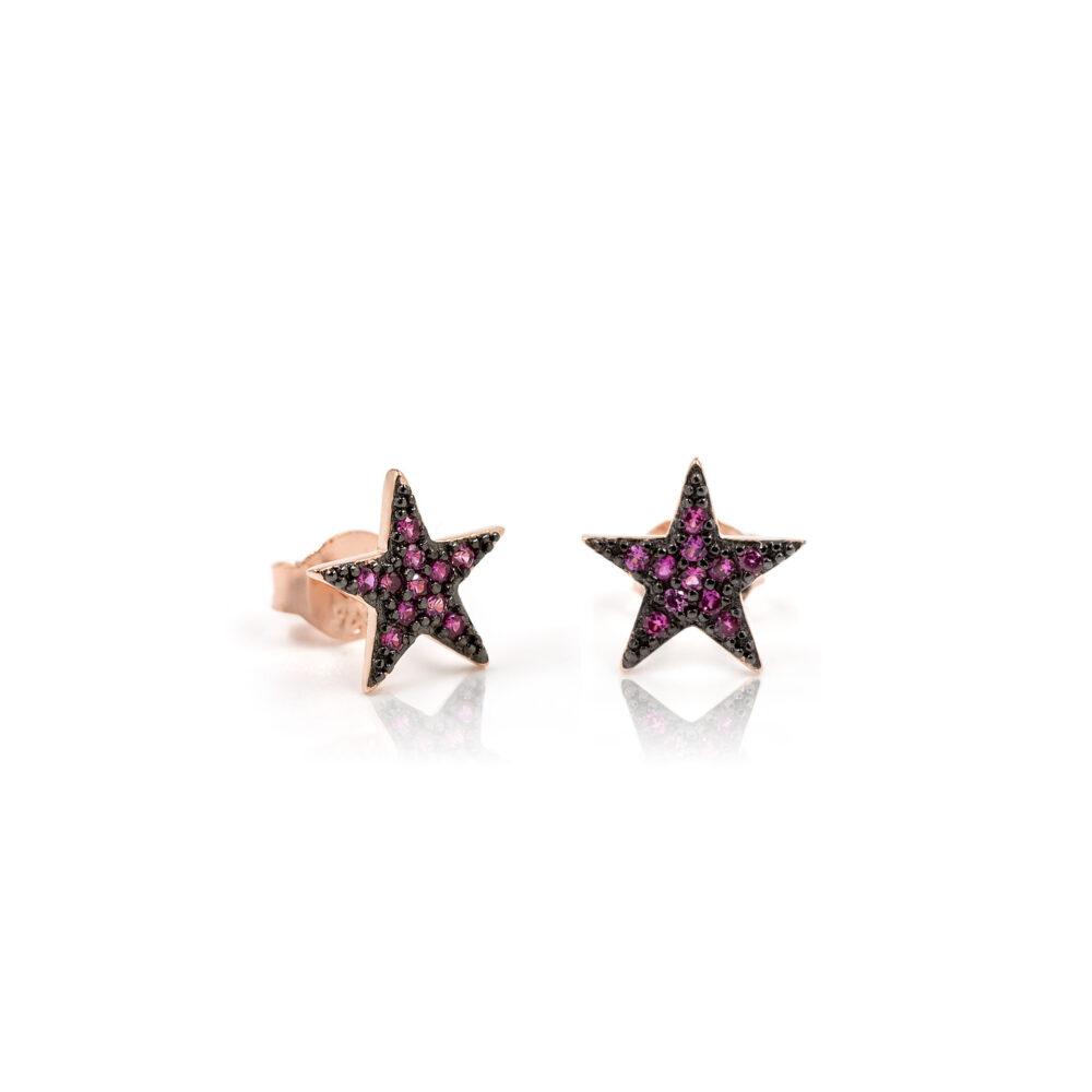 ruby star stud earrings rose gold plated2 Ruby Star Stud Earrings - Rose Gold Plated - ασήμι 925