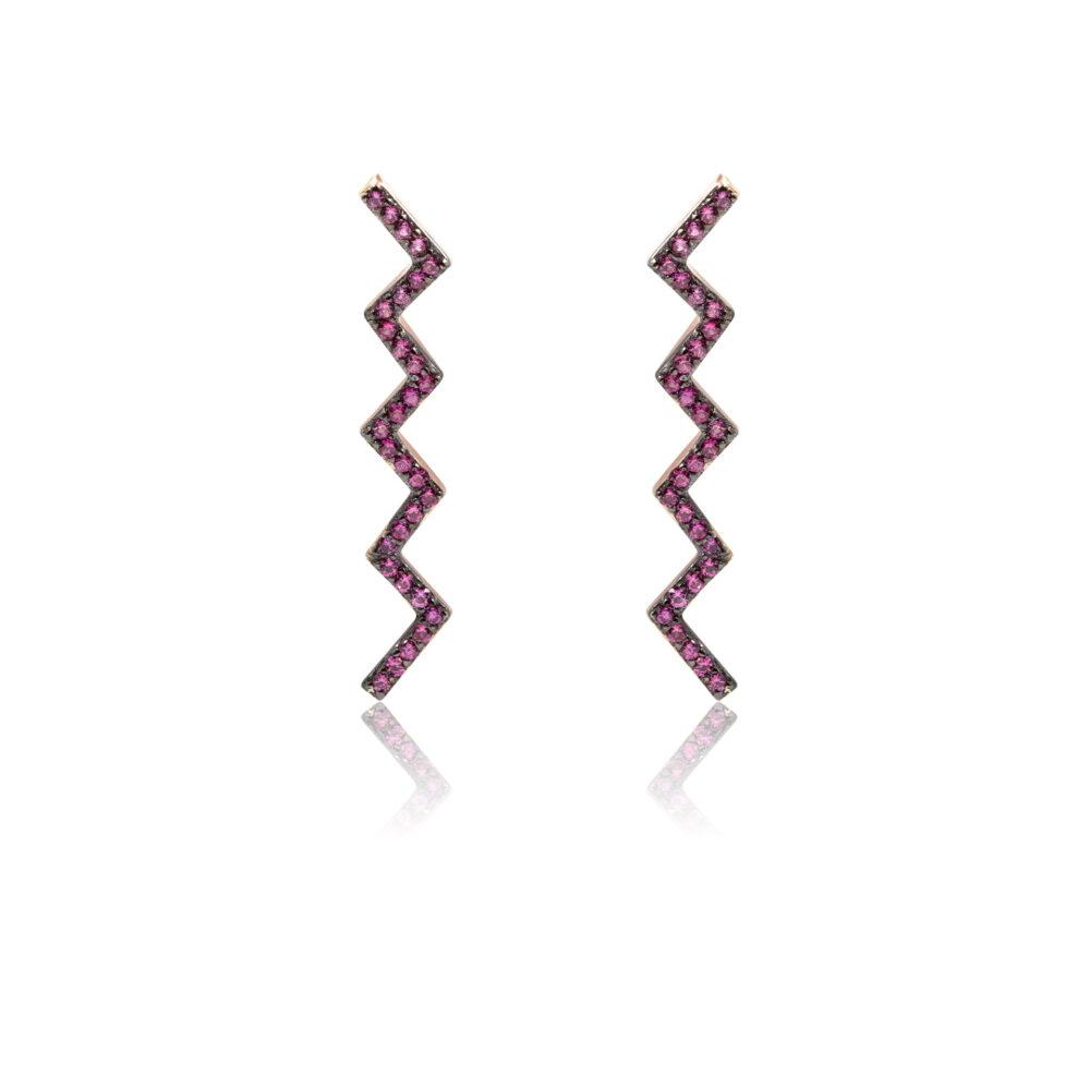 zigzag ear climber earrings with ruby stones rose gold plated Zigzag Ear Climber Earrings with Ruby stones - Rose Gold Plated - ασήμι 925